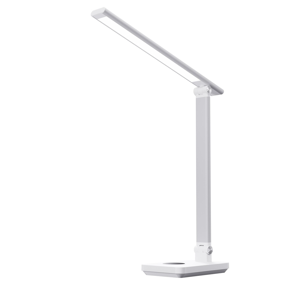 Foldable Aluminum Full-Spectrum LED Desk Lamp with 10W Wireless Charger | RA90/RG0 Certified, 5-Level Brightness & Touch Control | Eye-Care Office/Study Light