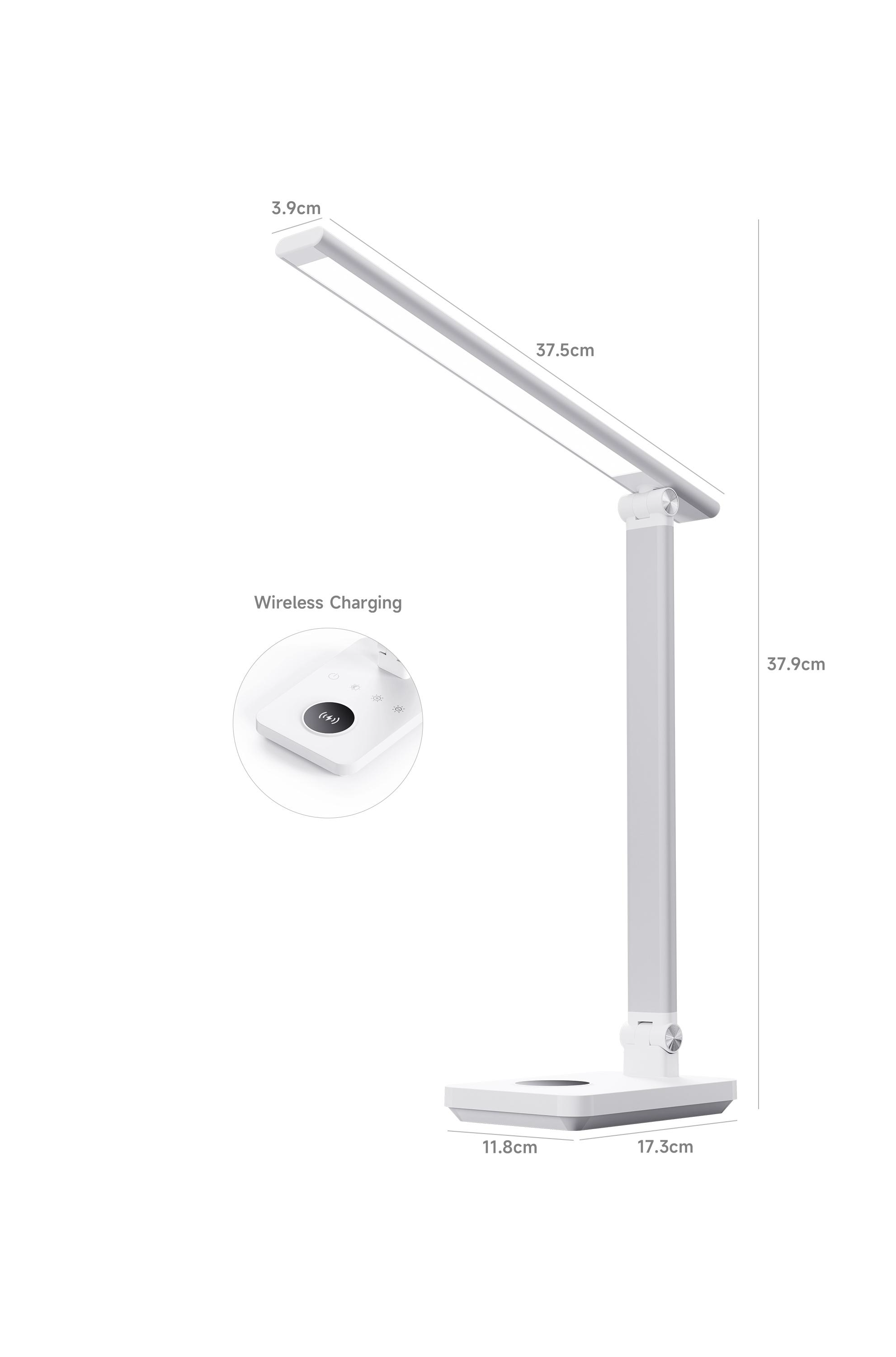 Foldable Aluminum Full-Spectrum LED Desk Lamp with 10W Wireless Charger | RA90/RG0 Certified, 5-Level Brightness & Touch Control | Eye-Care Office/Study Light