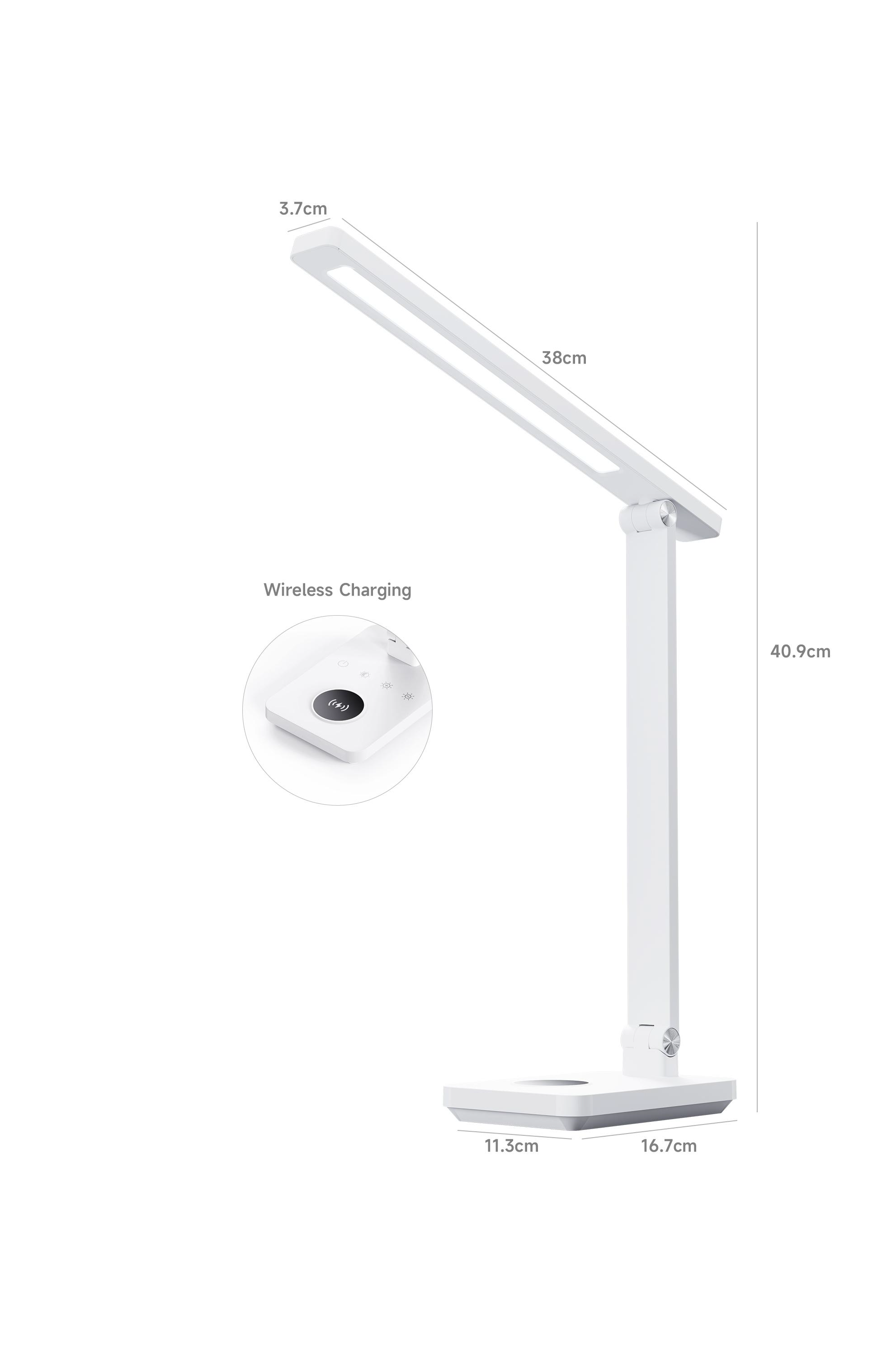 Foldable Full-Spectrum LED Desk Lamp with 5W Wireless Charger | RA90/RG0 Certified, 142 Lumen & 5-Level Brightness | Eye-Care Study/Bedside Light