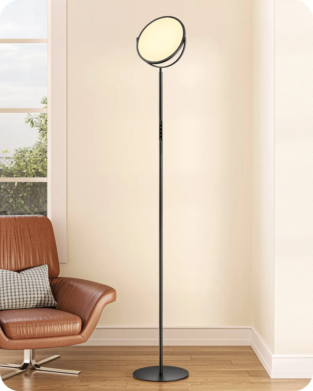 76" Dimmable Tall Floor Lamp with 360° Rotating Head – Remote Control, Adjustable Height & Timer, Modern LED Lighting for Living Room, Bedroom, Office (2500LM, 2700K-6500K, Safe & Stable)