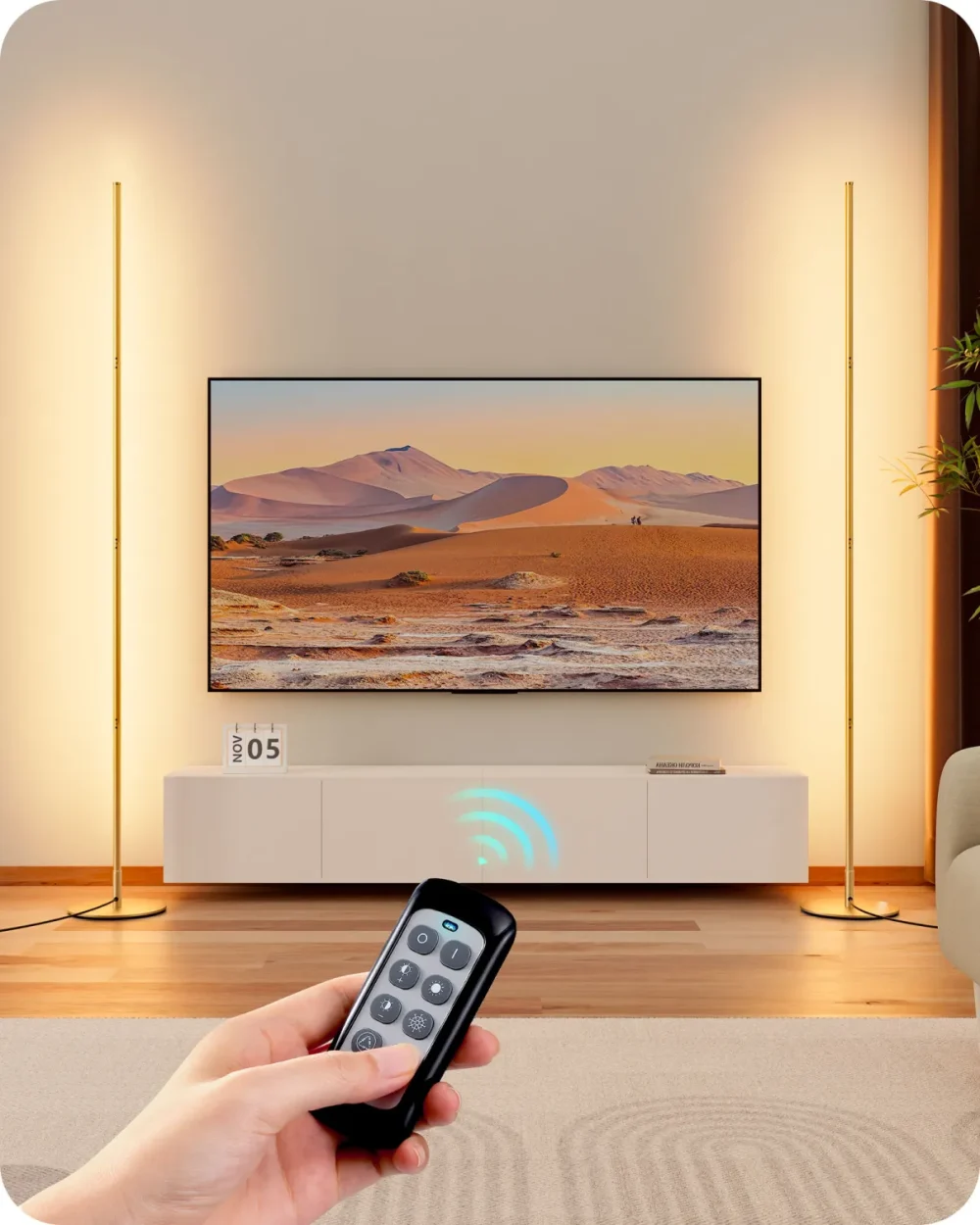 Set of 2 57.5" Minimalist Dimmable LED Floor Lamps with Remote – 7 Color Temperatures, RF-433 Remote & Foot Switch, Modern Design for Living Room, Bedroom, Office (1100LM, 3000K-6000K, Safe & Easy Assembly)