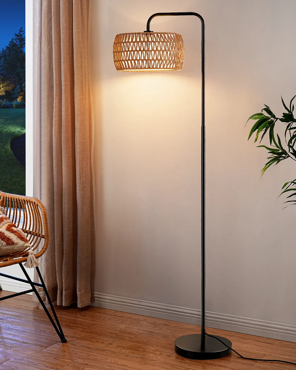 63" Arched Rattan Floor Lamp
