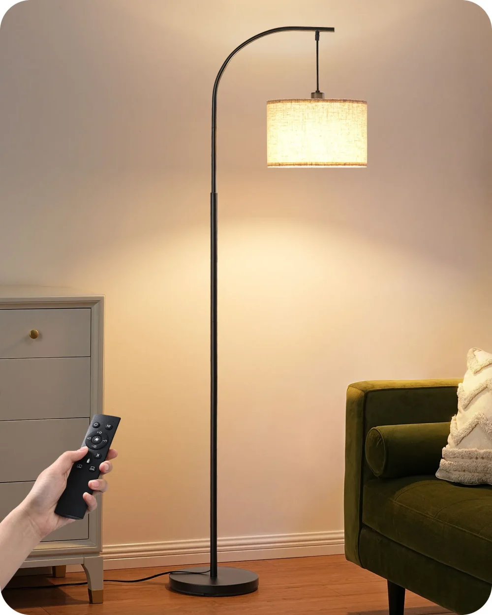 Dimmable Arched Floor Lamp – Modern Black & Gold Design, 5-Level Dimming, 340° Rotatable Head, Easy Assembly for Living Room, Bedroom, Nursery (E26 Bulb Included, 1-Year Warranty) - Image 2