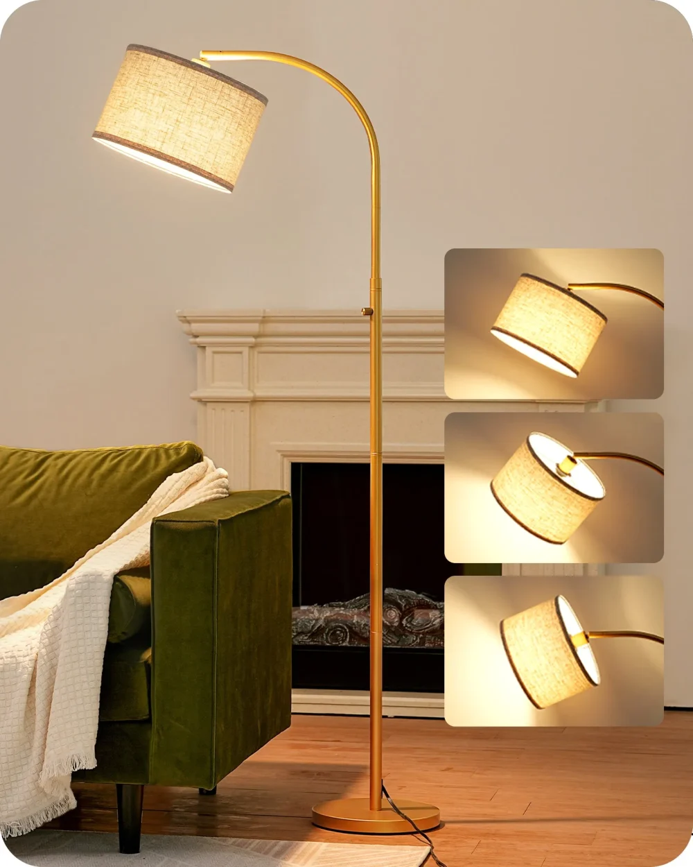 Dimmable Arched Floor Lamp – Modern Black & Gold Design, 5-Level Dimming, 340° Rotatable Head, Easy Assembly for Living Room, Bedroom, Nursery (E26 Bulb Included, 1-Year Warranty) - Image 3