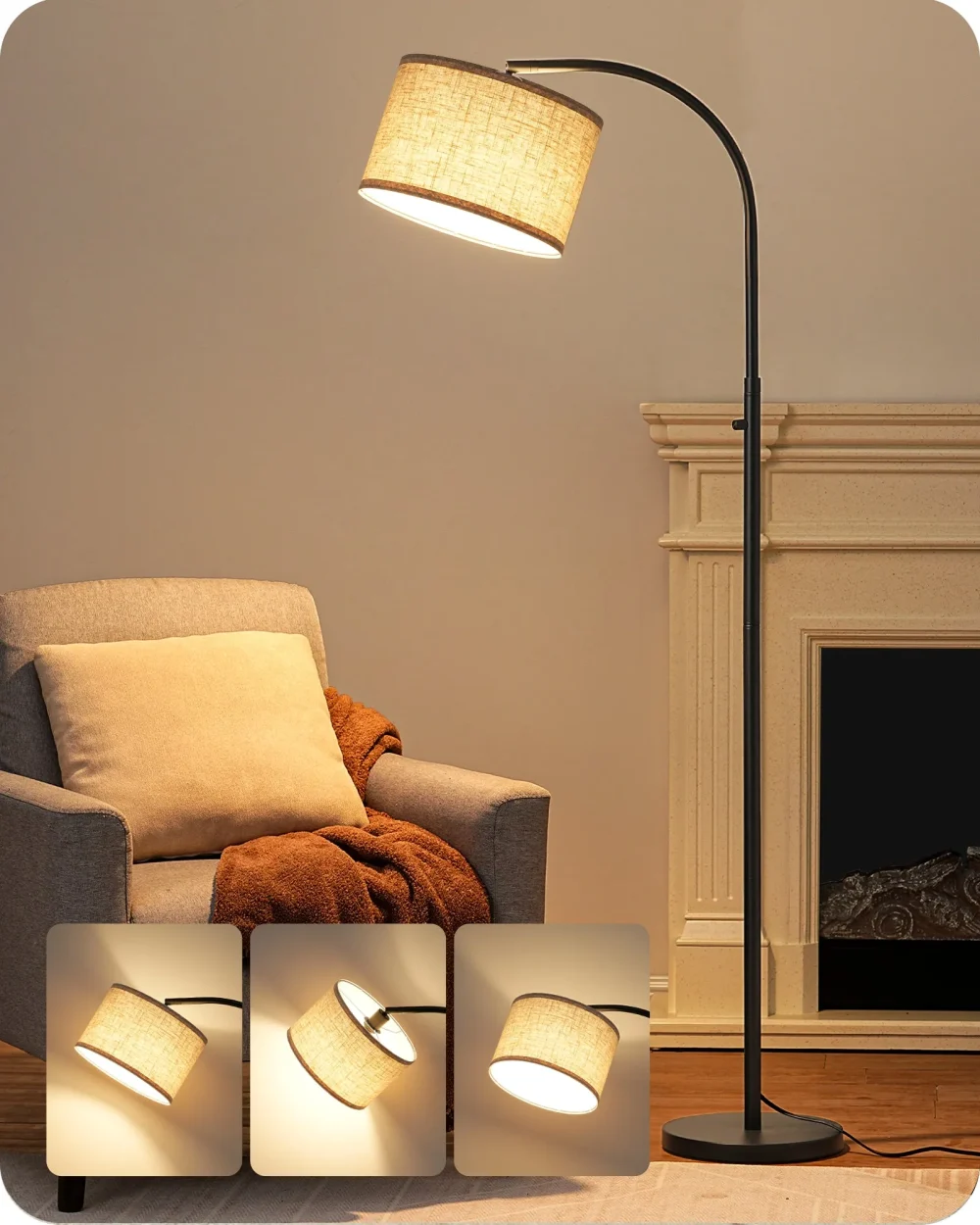 Dimmable Arched Floor Lamp – Modern Black & Gold Design, 5-Level Dimming, 340° Rotatable Head, Easy Assembly for Living Room, Bedroom, Nursery (E26 Bulb Included, 1-Year Warranty) - Image 4