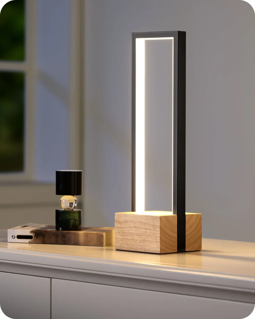 Dimmable LED Table Lamp with Dark Rose Wood Base
