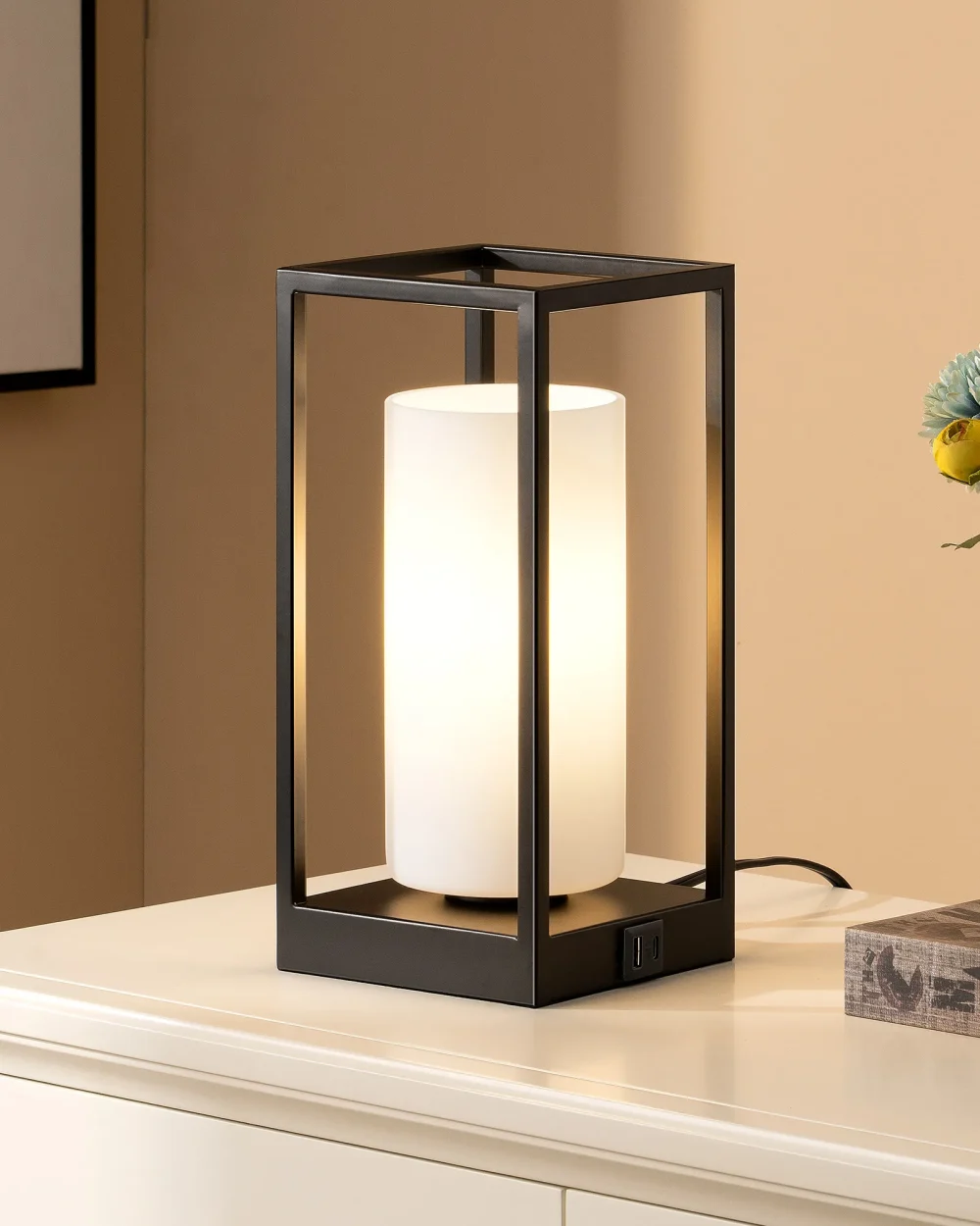 Modern 3-Way Dimmable Touch Control Table Lamp with USB Ports – Sleek Glass Shade, UL-Certified, Space-Saving Design for Bedroom/Office (400LM, 65" Cord) - Image 2