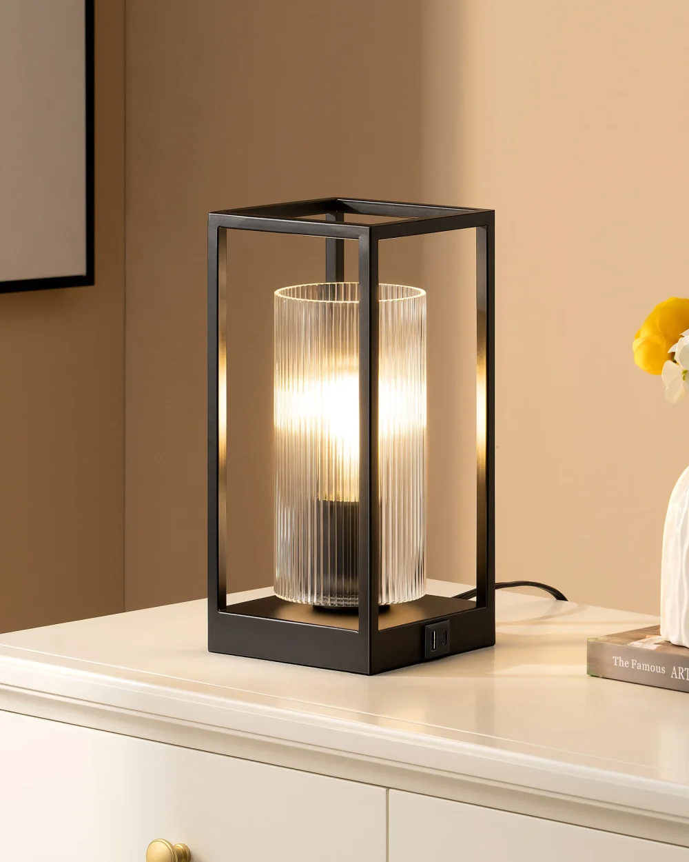 Modern 3-Way Dimmable Touch Control Table Lamp with USB Ports – Sleek Glass Shade, UL-Certified, Space-Saving Design for Bedroom/Office (400LM, 65" Cord) - Image 3